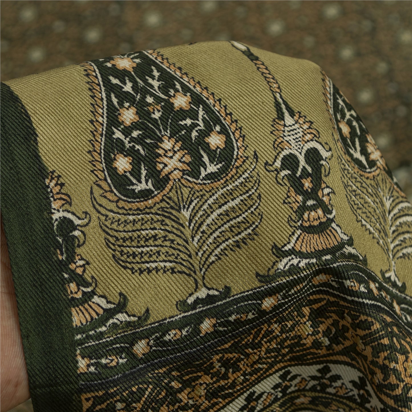 Sanskriti Vintage Sarees Green Pure Silk Floral Printed 6+YD Sari Remnant Fabric