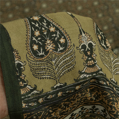 Sanskriti Vintage Sarees Green Pure Silk Floral Printed 6+YD Sari Remnant Fabric