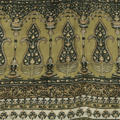 Sanskriti Vintage Sarees Green Pure Silk Floral Printed 6+YD Sari Remnant Fabric