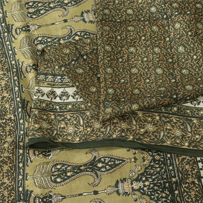 Sanskriti Vintage Sarees Green Pure Silk Floral Printed 6+YD Sari Remnant Fabric