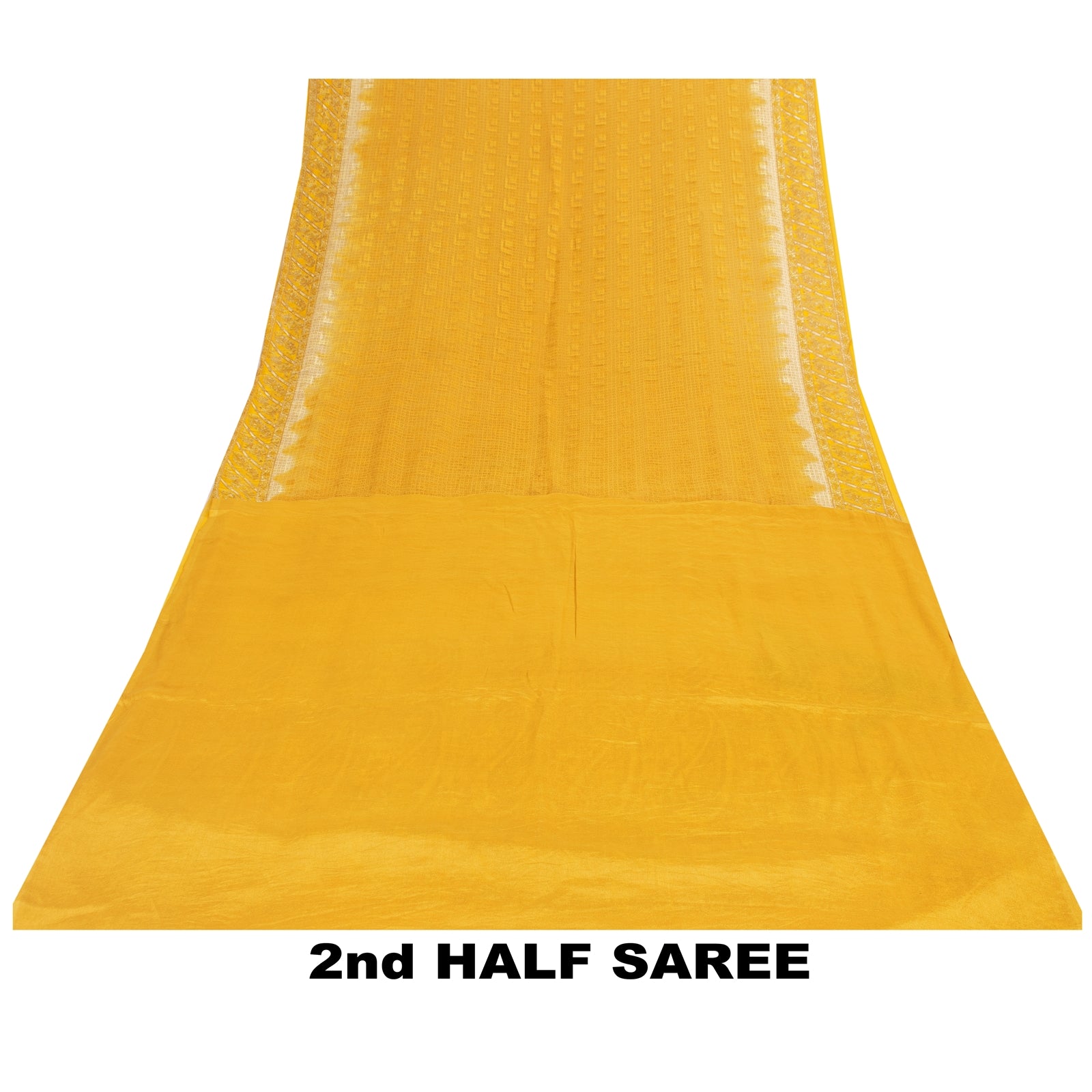 Sanskriti Vintage Sarees Yellow Pure Silk Geometric Print 6+YD Sari For Quilting