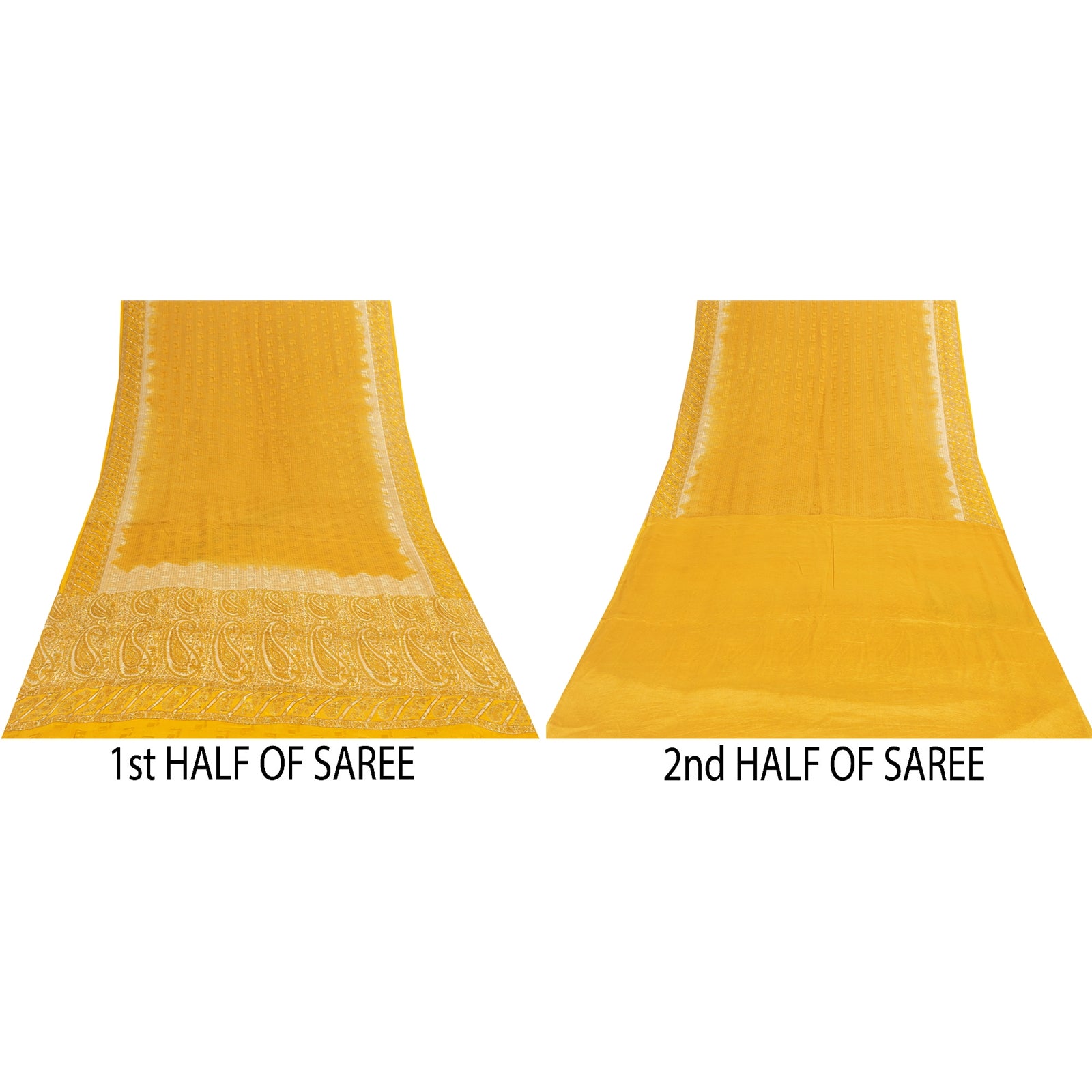 Sanskriti Vintage Sarees Yellow Pure Silk Geometric Print 6+YD Sari For Quilting