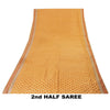Sanskriti Vintage Sarees Saffron Pure Silk Block Printed Floral 5+YD Sewing Sari