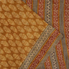 Sanskriti Vintage Sarees Saffron Pure Silk Block Printed Floral 5+YD Sewing Sari