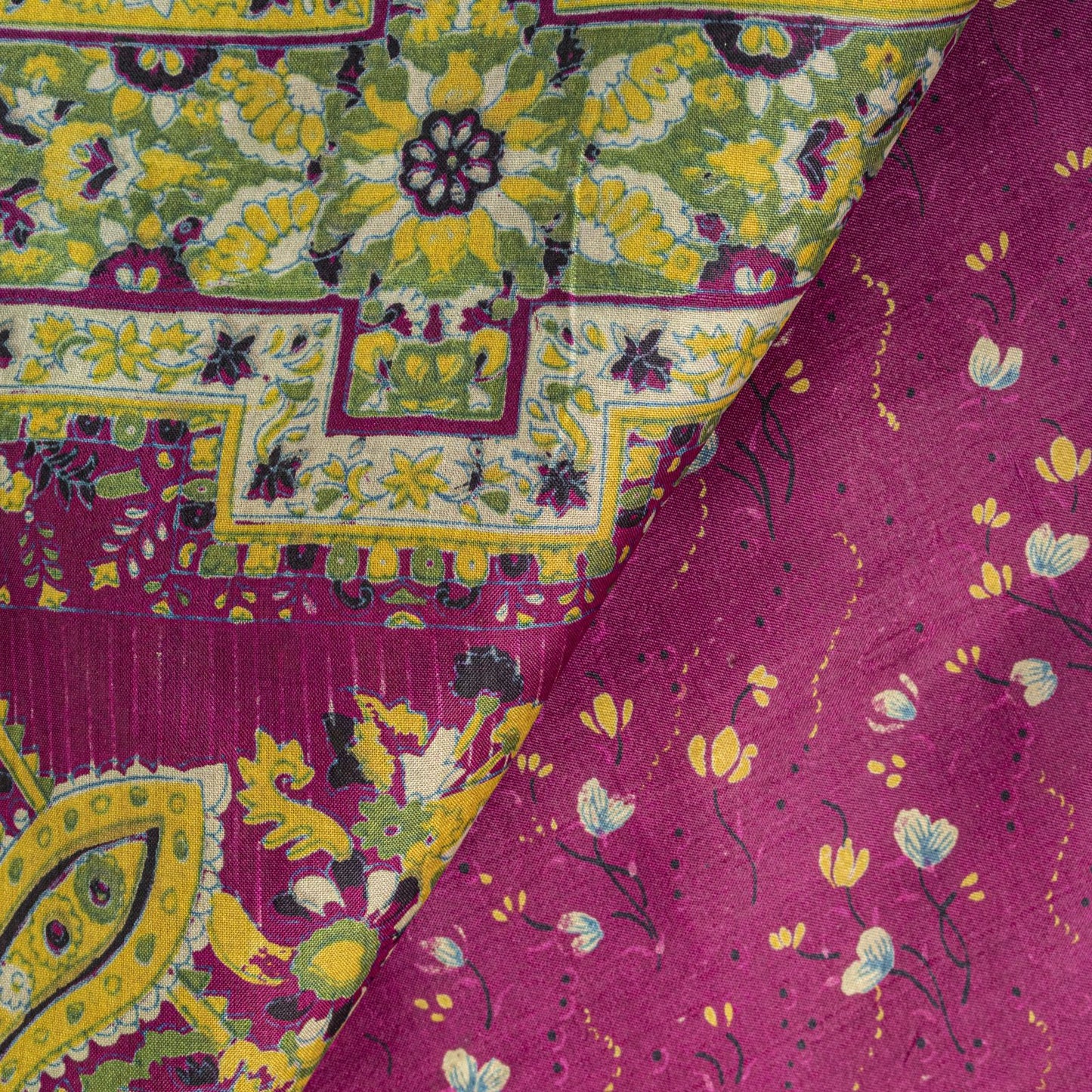 Sanskriti Vintage Saree Green 100%Pure Silk Print Zari Border Sari 5.5+Yd Fabric