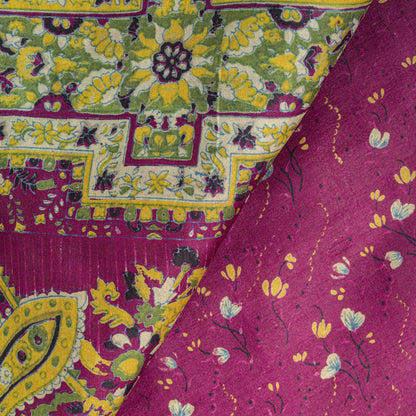 Sanskriti Vintage Saree Green 100%Pure Silk Print Zari Border Sari 5.5+Yd Fabric