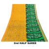 Sanskriti Vintage Sarees Yellow & Green Women Animal Pure Silk Print 5+YD Sari