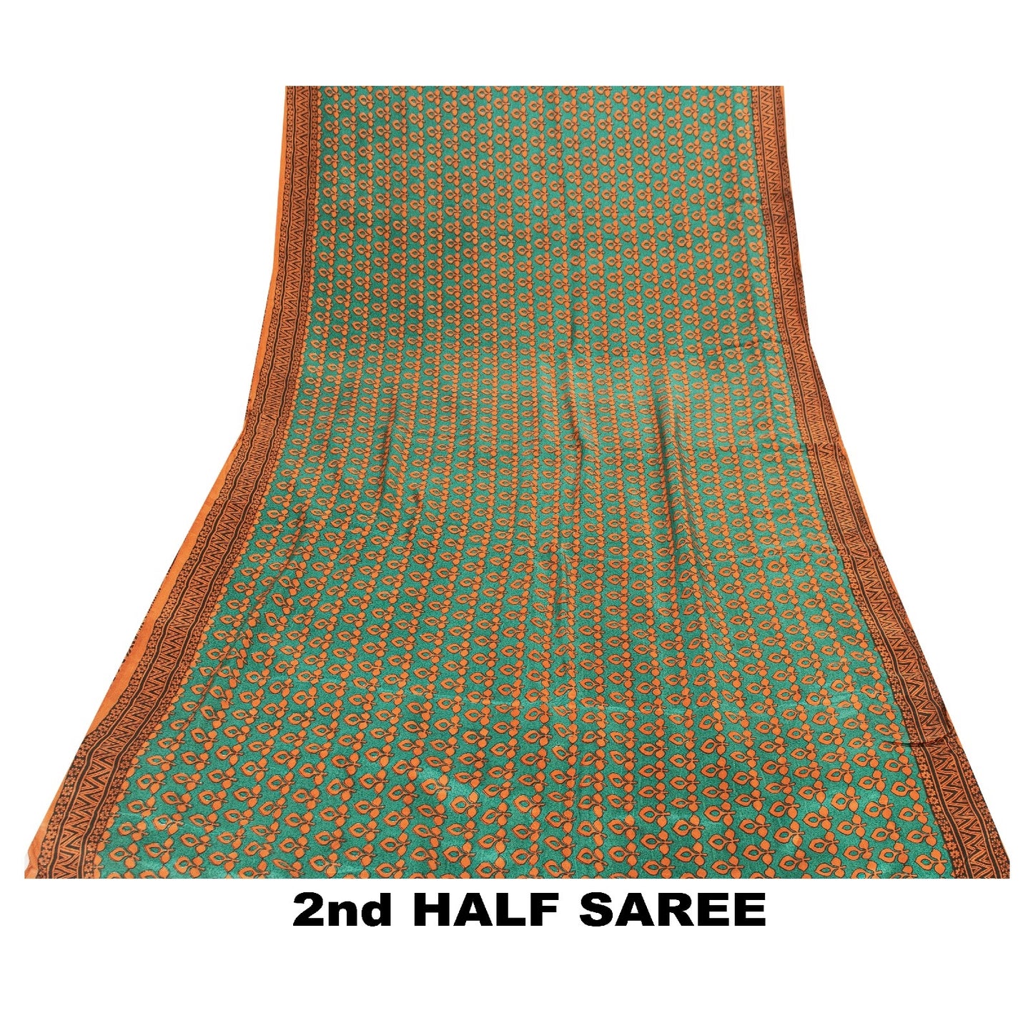 Sanskriti Vintage Saree Green & Brown 100% Pure Silk Saree Floral Geometric Print 5.5+Yd Quilting Felting Fabric For Crafting, Upcycling