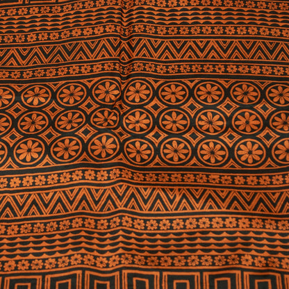 Sanskriti Vintage Saree Green & Brown 100% Pure Silk Saree Floral Geometric Print 5.5+Yd Quilting Felting Fabric For Crafting, Upcycling