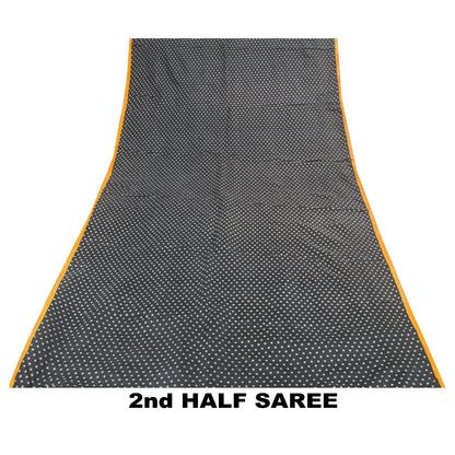 Sanskriti Vintage Sarees Black Pure Silk Circle Print 5+YD Sustainable CraftSari