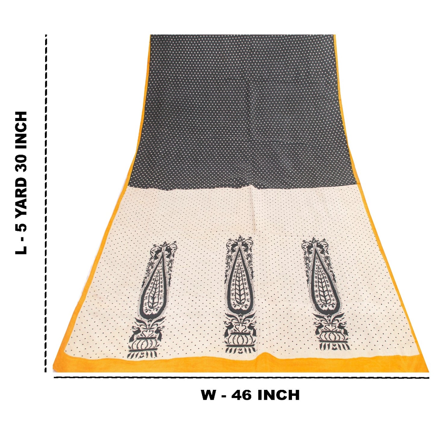 Sanskriti Vintage Sarees Black Pure Silk Circle Print 5+YD Sustainable CraftSari