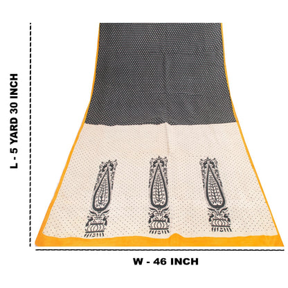 Sanskriti Vintage Sarees Black Pure Silk Circle Print 5+YD Sustainable CraftSari