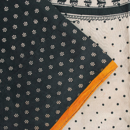 Sanskriti Vintage Sarees Black Pure Silk Circle Print 5+YD Sustainable CraftSari
