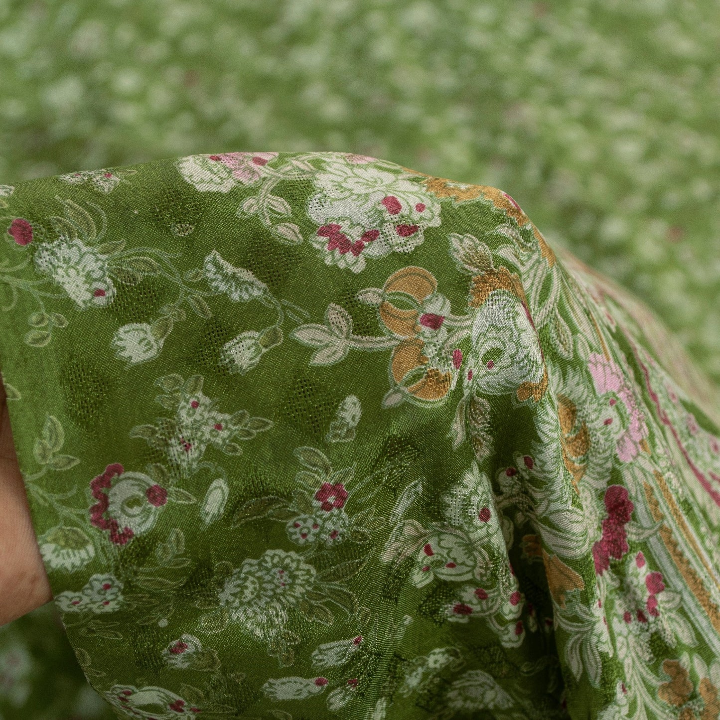Sanskriti Vintage Sarees Green Pure Silk Floral Printed 5+YD Sari