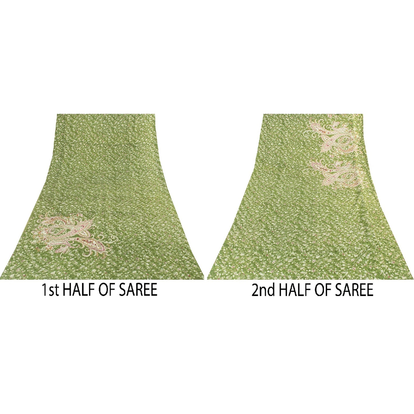 Sanskriti Vintage Sarees Green Pure Silk Floral Printed 5+YD Sari