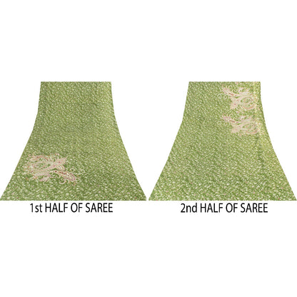 Sanskriti Vintage Sarees Green Pure Silk Floral Printed 5+YD Sari