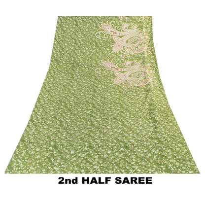 Sanskriti Vintage Sarees Green Pure Silk Floral Printed 5+YD Sari