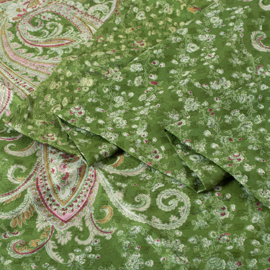 Sanskriti Vintage Sarees Green Pure Silk Floral Printed 5+YD Sari