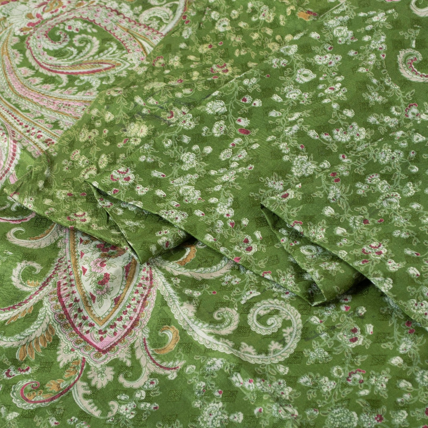 Sanskriti Vintage Sarees Green Pure Silk Floral Printed 5+YD Sari