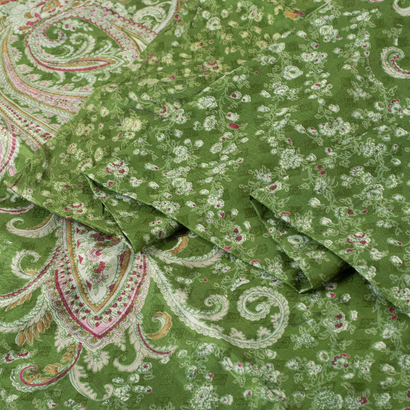 Sanskriti Vintage Sarees Green Pure Silk Floral Printed 5+YD Sari