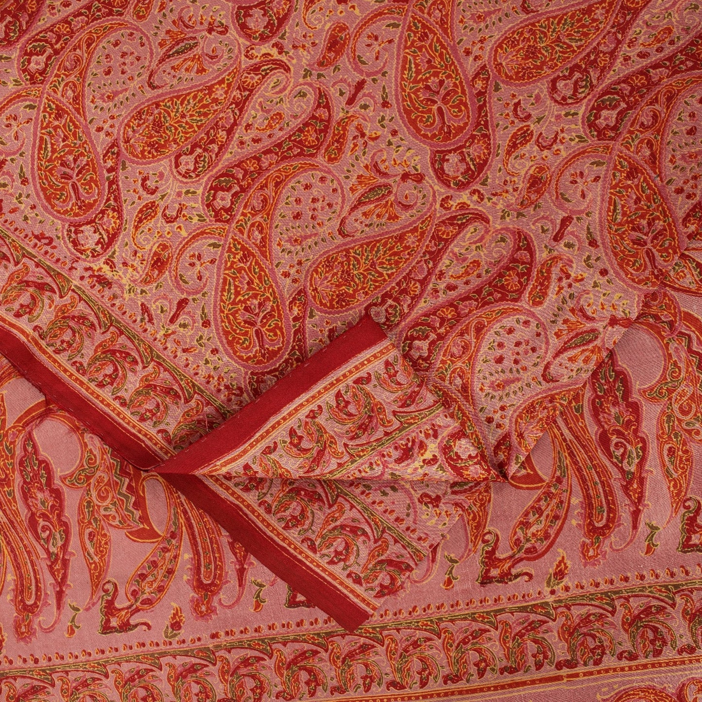 Sanskriti Vintage Sarees Red Pure Silk Paisley Print 5+YD Eco-Friendly Fabric