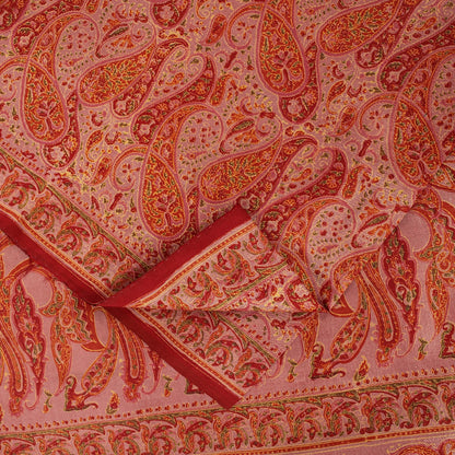 Sanskriti Vintage Sarees Red Pure Silk Paisley Print 5+YD Eco-Friendly Fabric