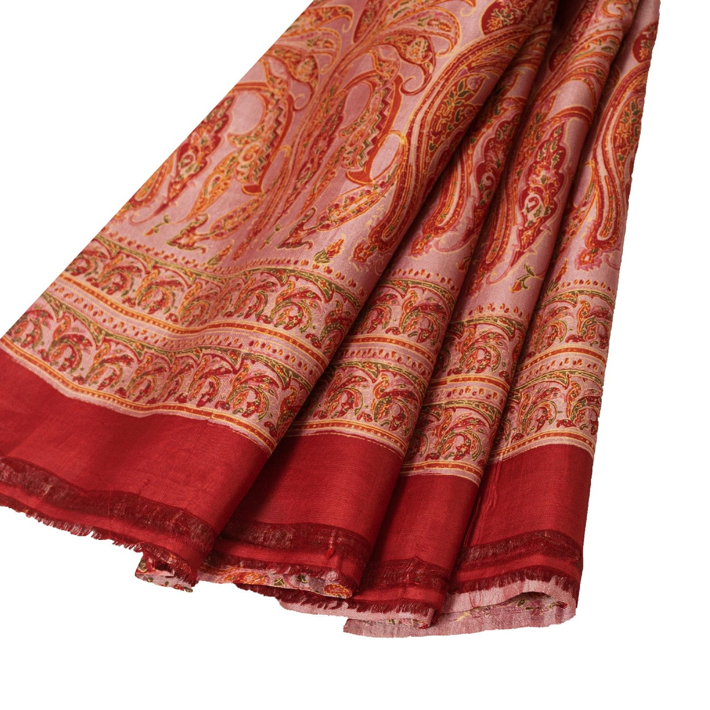 Sanskriti Vintage Sarees Red Pure Silk Paisley Print 5+YD Eco-Friendly Fabric