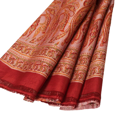 Sanskriti Vintage Sarees Red Pure Silk Paisley Print 5+YD Eco-Friendly Fabric