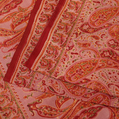Sanskriti Vintage Sarees Red Pure Silk Paisley Print 5+YD Eco-Friendly Fabric