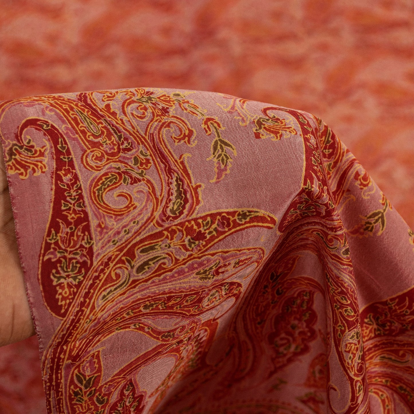 Sanskriti Vintage Sarees Red Pure Silk Paisley Print 5+YD Eco-Friendly Fabric