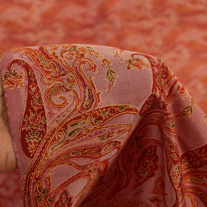 Sanskriti Vintage Sarees Red Pure Silk Paisley Print 5+YD Eco-Friendly Fabric