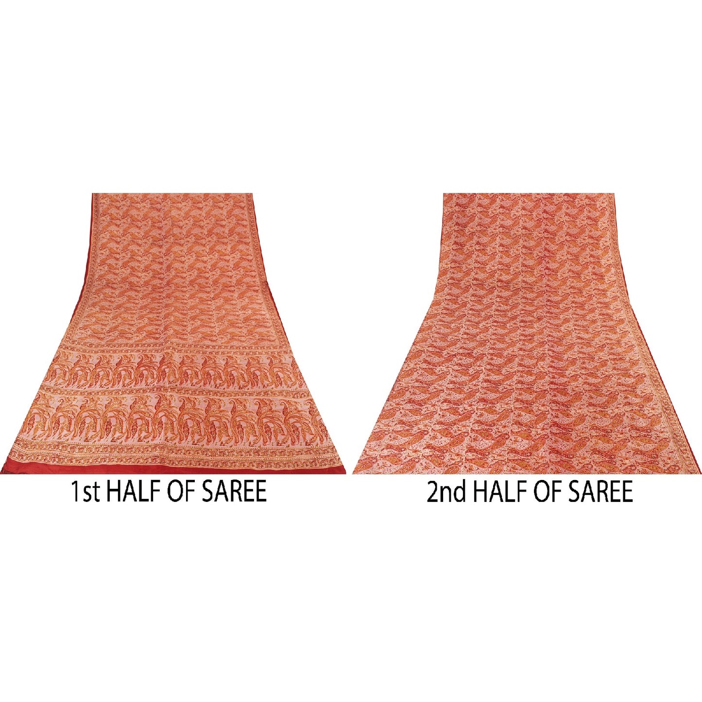 Sanskriti Vintage Sarees Red Pure Silk Paisley Print 5+YD Eco-Friendly Fabric