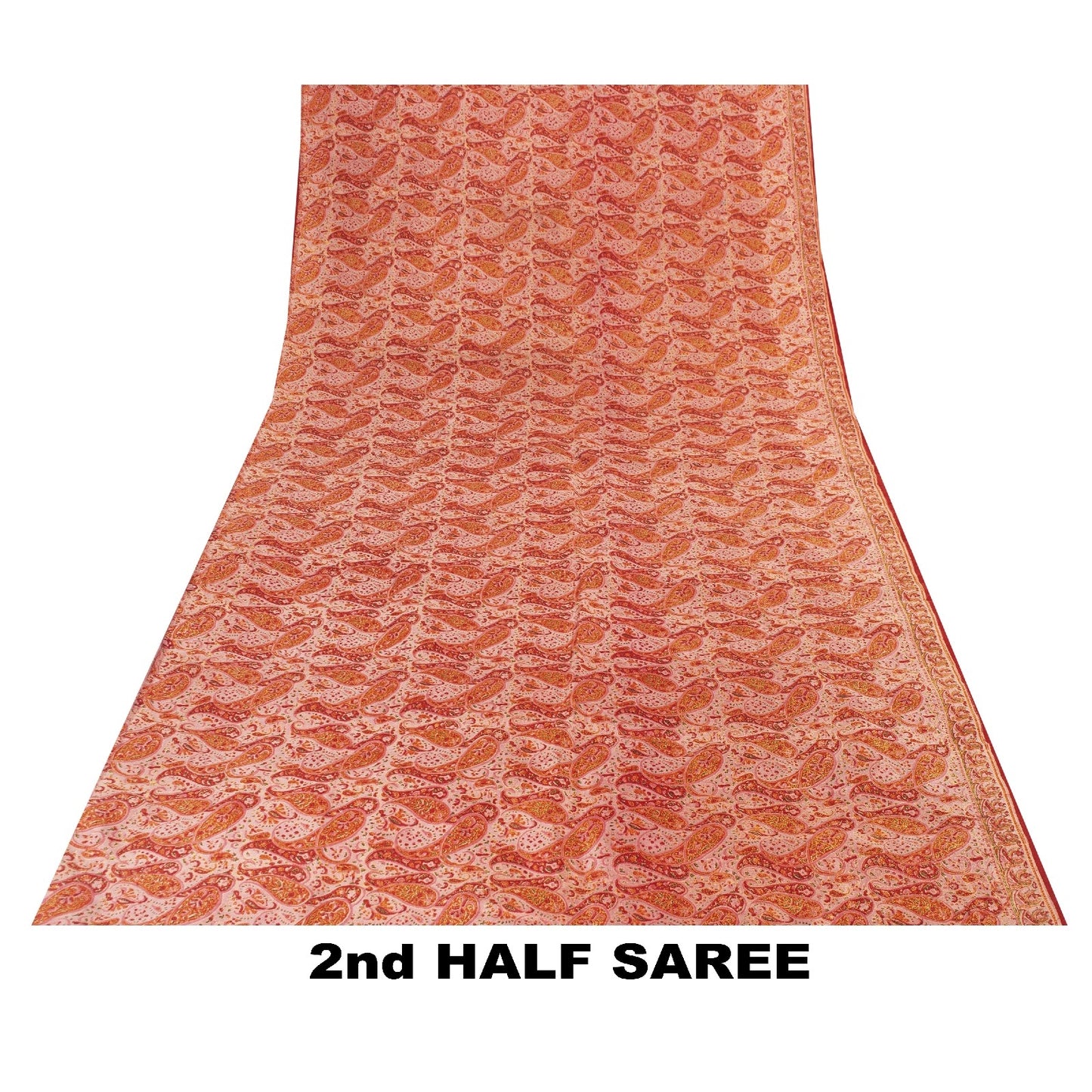 Sanskriti Vintage Sarees Red Pure Silk Paisley Print 5+YD Eco-Friendly Fabric