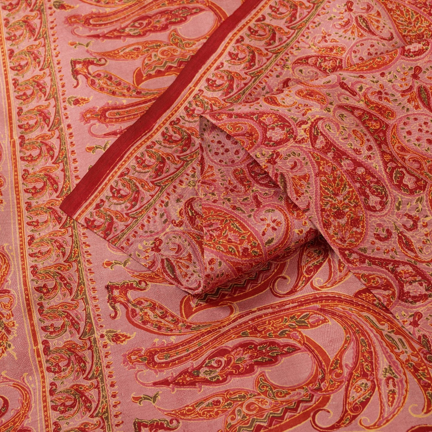 Sanskriti Vintage Sarees Red Pure Silk Paisley Print 5+YD Eco-Friendly Fabric