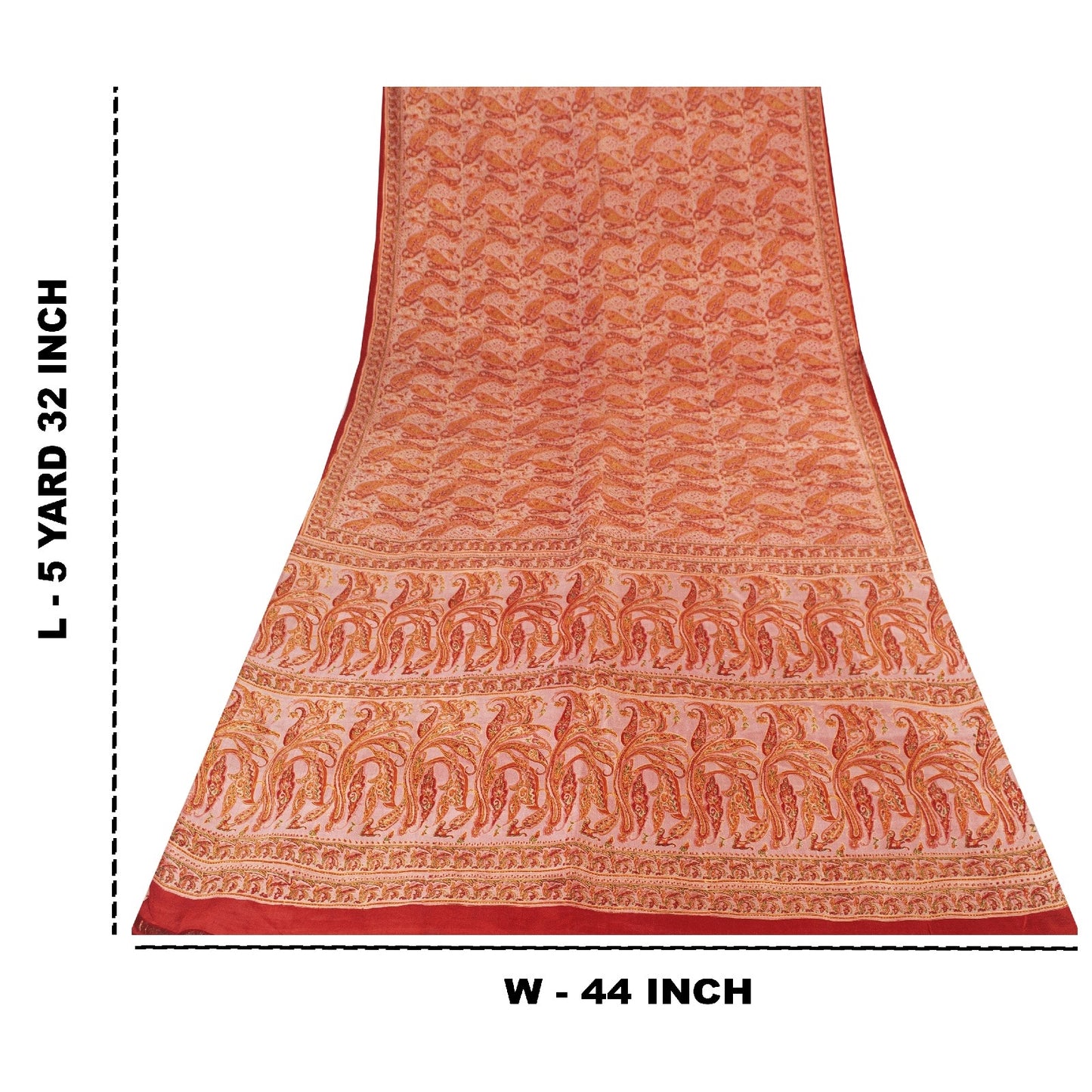 Sanskriti Vintage Sarees Red Pure Silk Paisley Print 5+YD Eco-Friendly Fabric