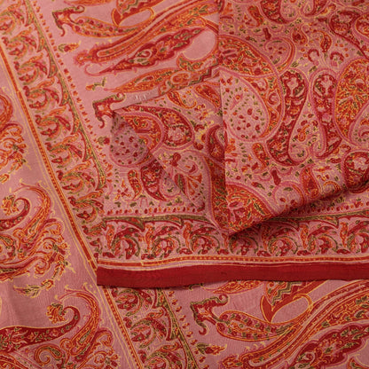 Sanskriti Vintage Sarees Red Pure Silk Paisley Print 5+YD Eco-Friendly Fabric
