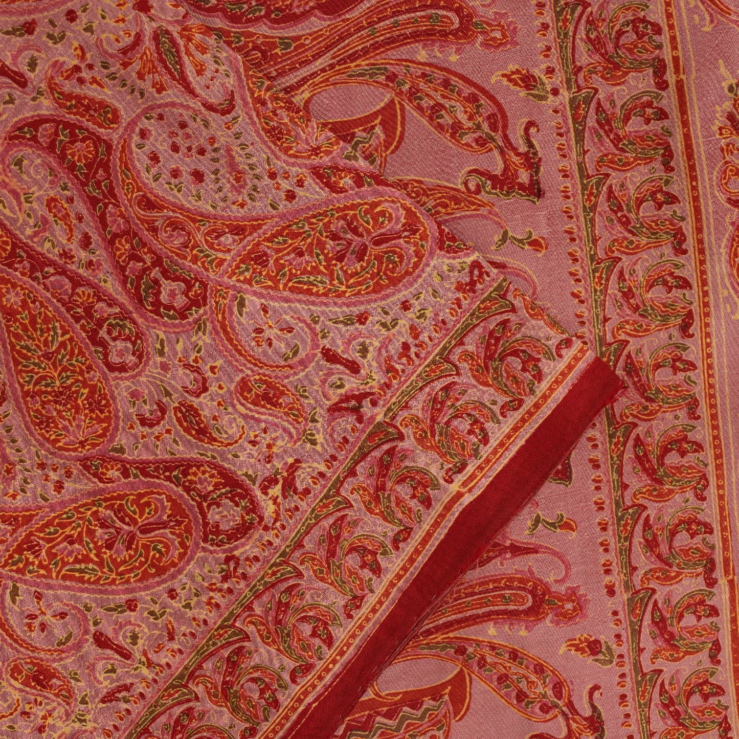 Sanskriti Vintage Sarees Red Pure Silk Paisley Print 5+YD Eco-Friendly Fabric
