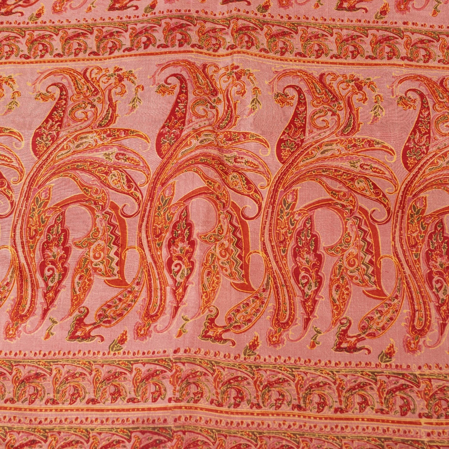 Sanskriti Vintage Sarees Red Pure Silk Paisley Print 5+YD Eco-Friendly Fabric