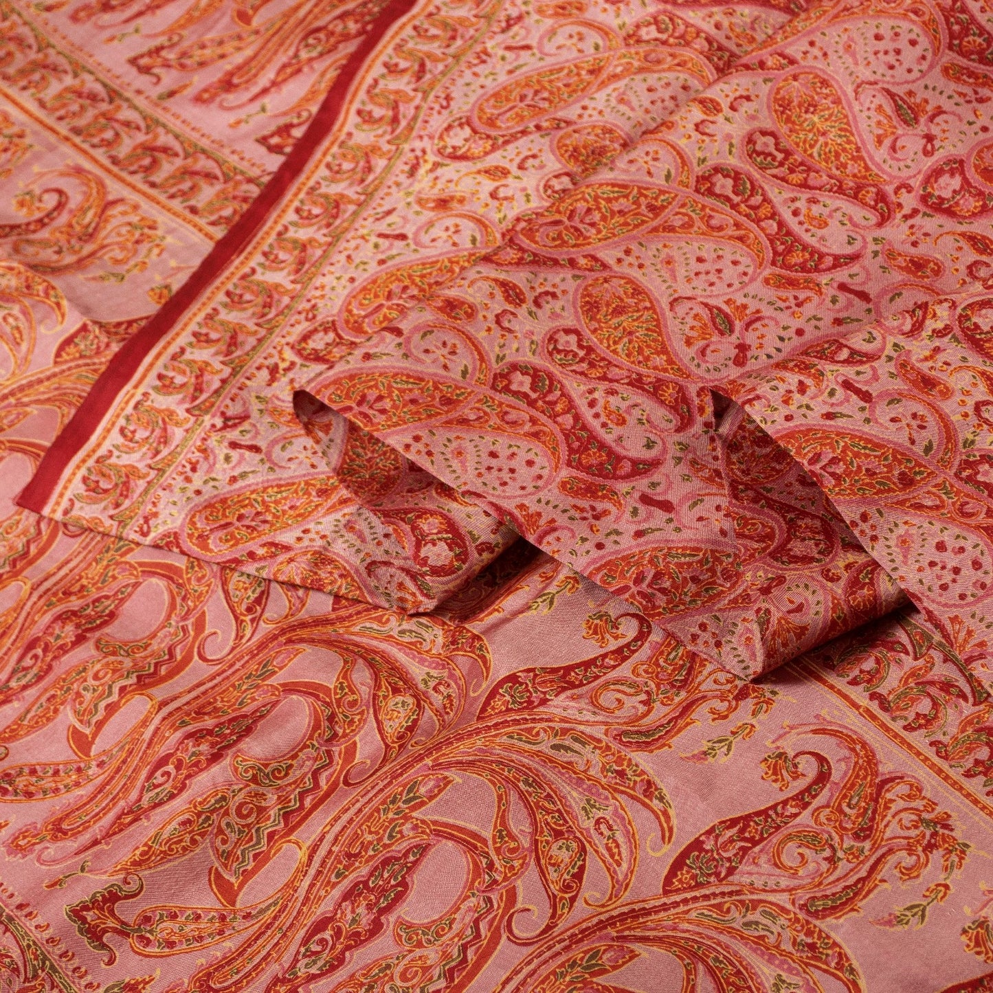 Sanskriti Vintage Sarees Red Pure Silk Paisley Print 5+YD Eco-Friendly Fabric