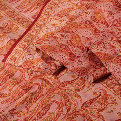 Sanskriti Vintage Sarees Red Pure Silk Paisley Print 5+YD Eco-Friendly Fabric