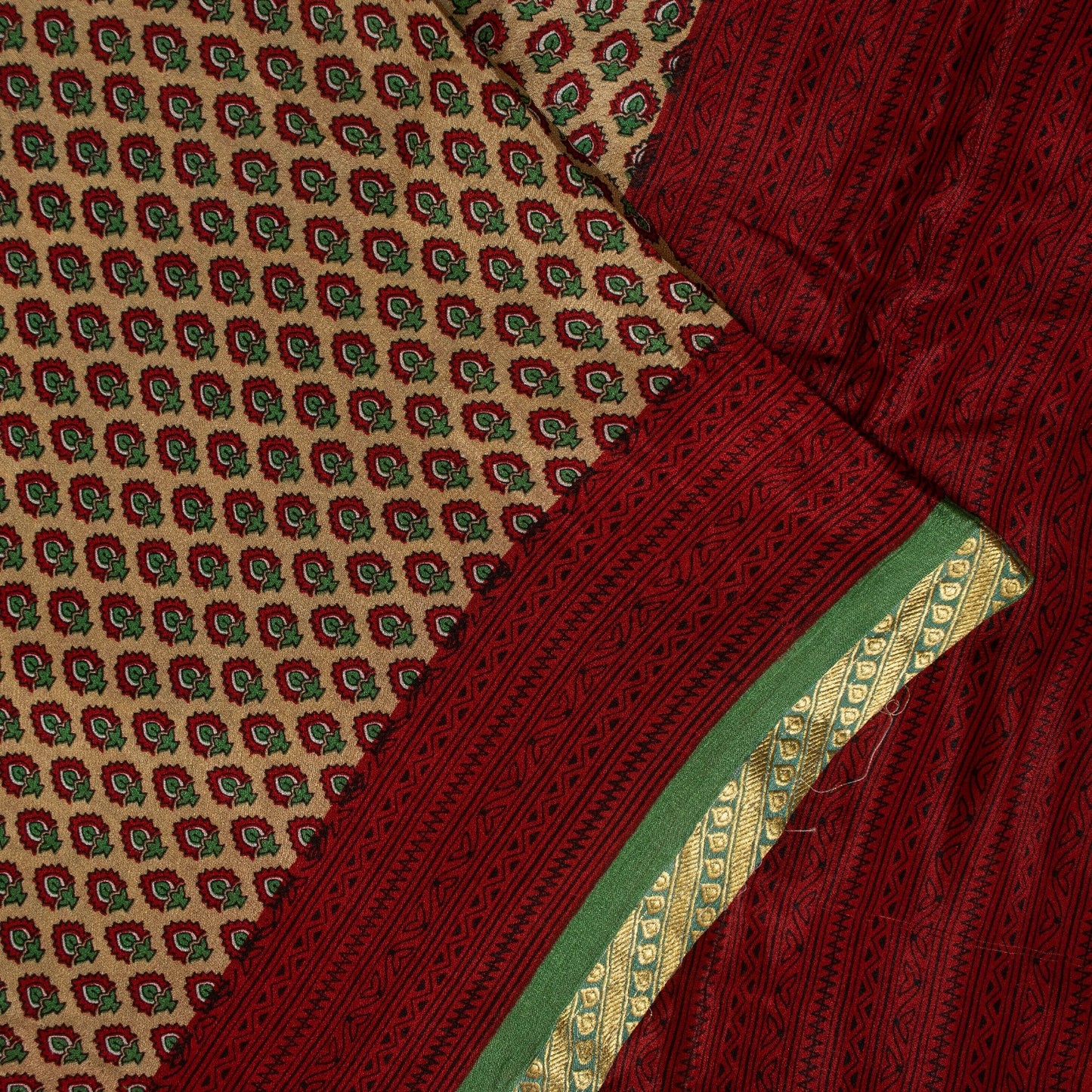 Sanskriti Vintage Sarees Cream 100% Pure Silk Floral Print Zari Border 5+YD Sari