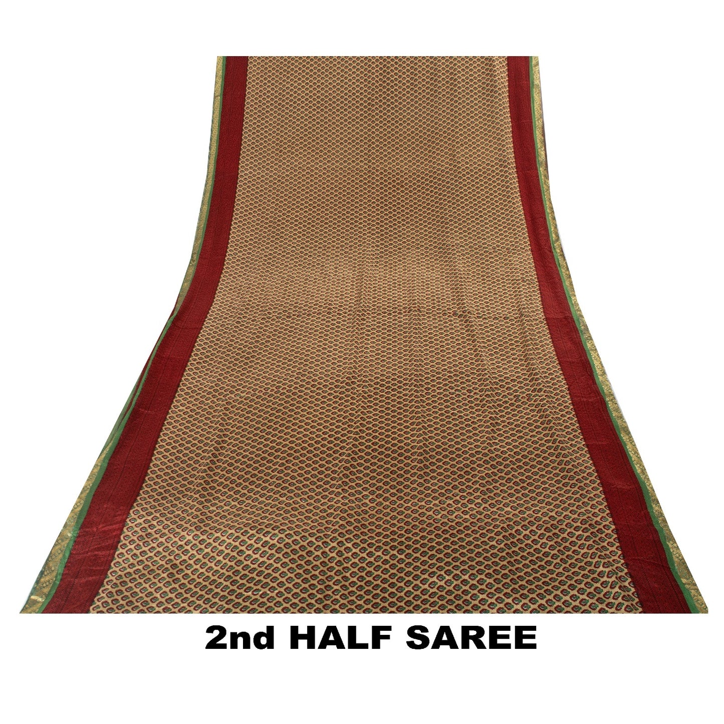 Sanskriti Vintage Sarees Cream 100% Pure Silk Floral Print Zari Border 5+YD Sari