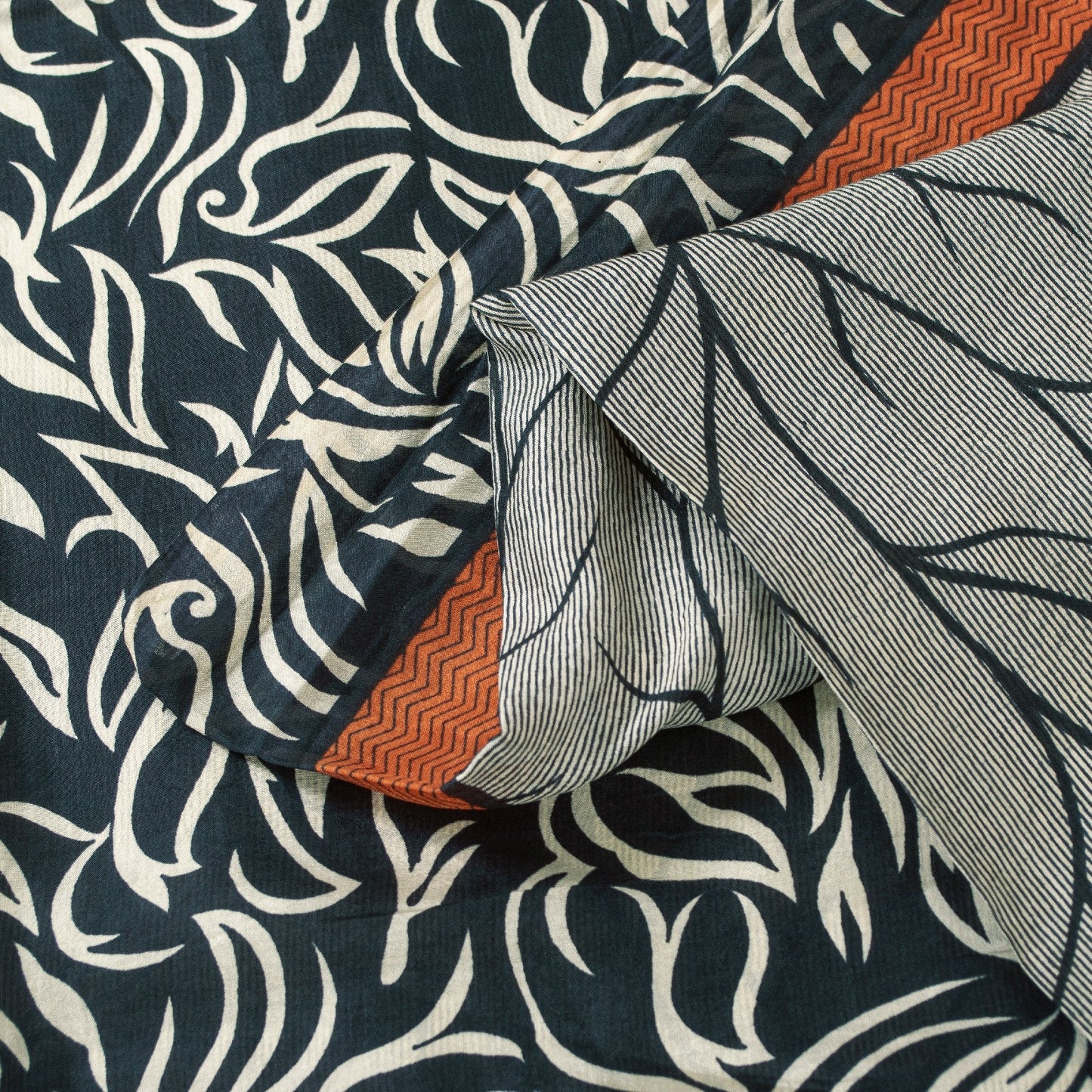 Sanskriti Vintage Sarees Ivory & Black Pure Silk Stem Print 5+YD Sari Bohemian