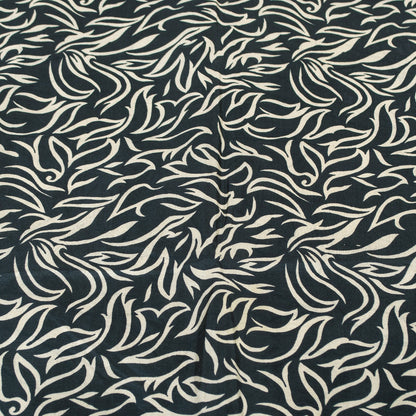 Sanskriti Vintage Sarees Ivory & Black Pure Silk Stem Print 5+YD Sari Bohemian