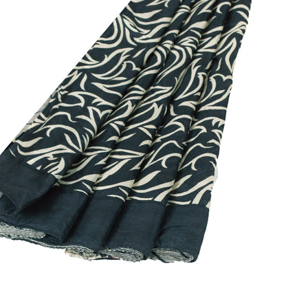 Sanskriti Vintage Sarees Ivory & Black Pure Silk Stem Print 5+YD Sari Bohemian