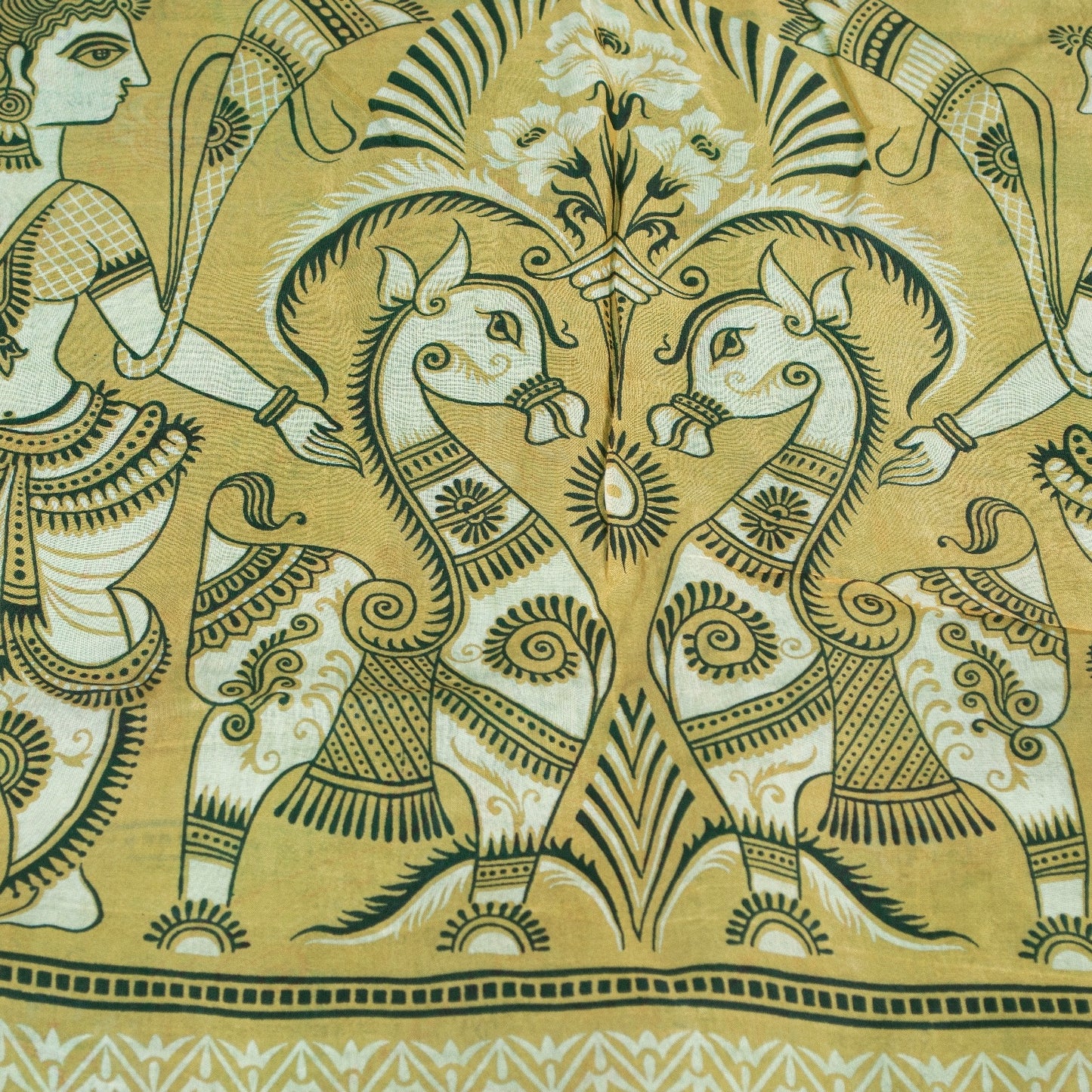 Sanskriti Vintage Sarees Green 100%Pure Silk Women Animal Print 5+YD Indian Sari