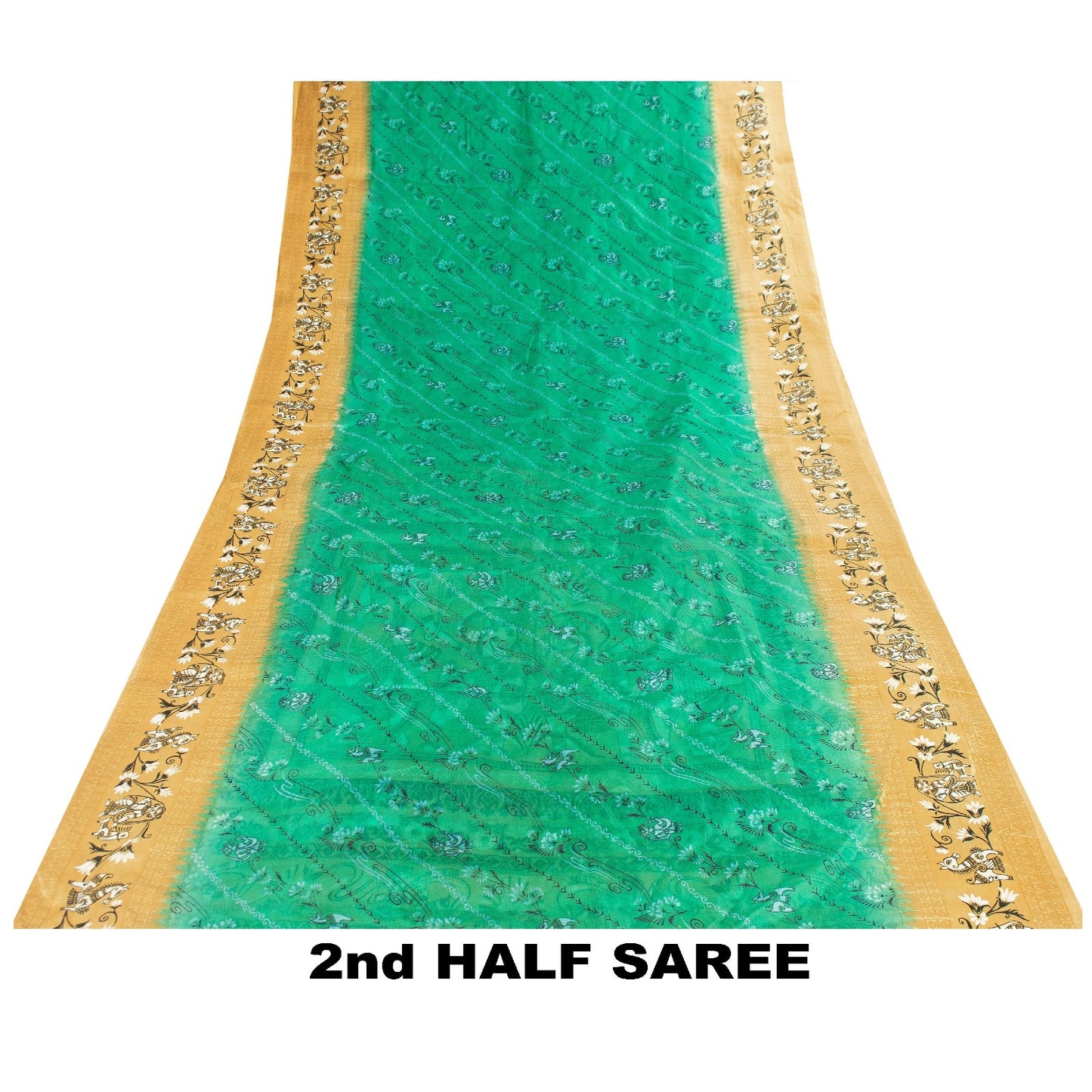 Sanskriti Vintage Sarees Green 100%Pure Silk Women Animal Print 5+YD Indian Sari