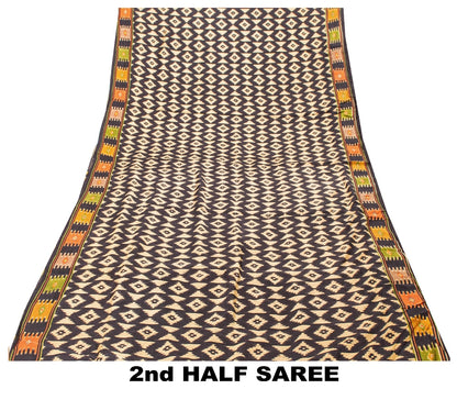Sanskriti Vintage Craft Supply Patola IkatPrint Black Pure Silk Sarees 5+YD Sari