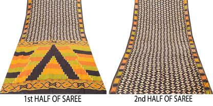 Sanskriti Vintage Craft Supply Patola IkatPrint Black Pure Silk Sarees 5+YD Sari