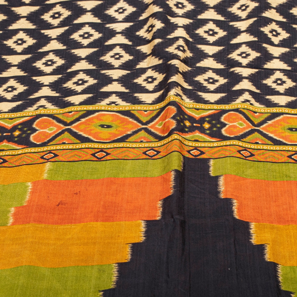 Sanskriti Vintage Craft Supply Patola IkatPrint Black Pure Silk Sarees 5+YD Sari